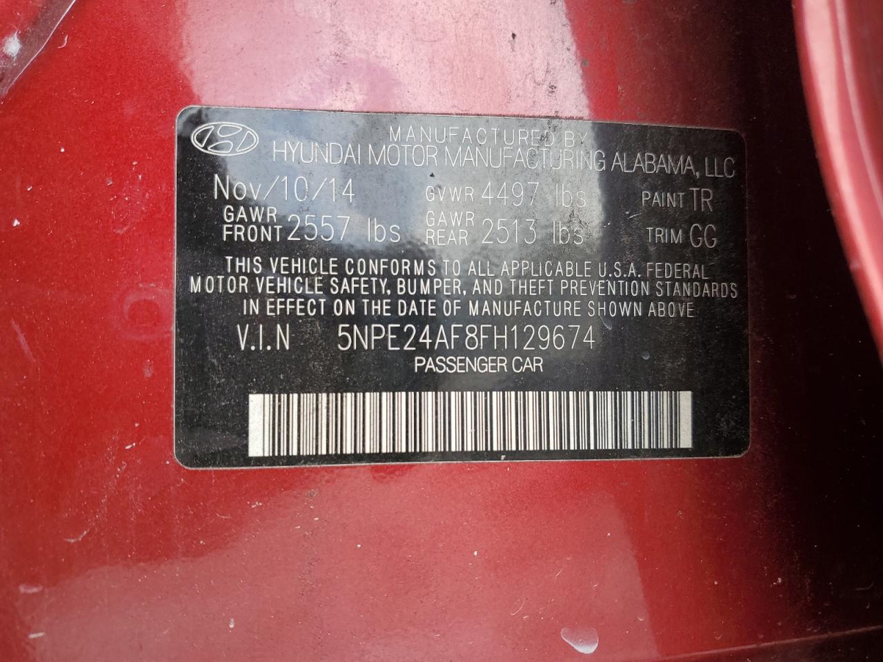 2015 Hyundai Sonata Se VIN: 5NPE24AF8FH129674 Lot: 81863035