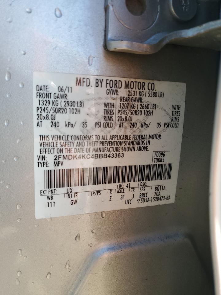 2011 Ford Edge Limited VIN: 2FMDK4KC4BBB43363 Lot: 89689935