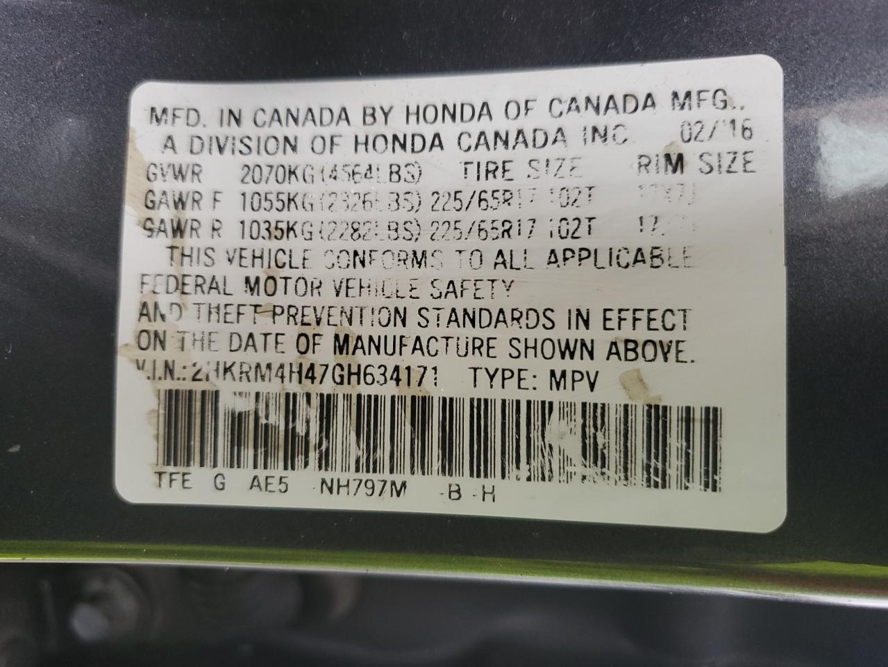 2016 Honda Cr-V Se VIN: 2HKRM4H47GH634171 Lot: 82257265