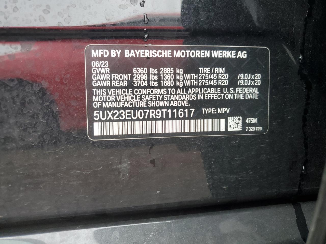 2024 BMW X5 xDrive40I VIN: 5UX23EU07R9T11617 Lot: 86243635