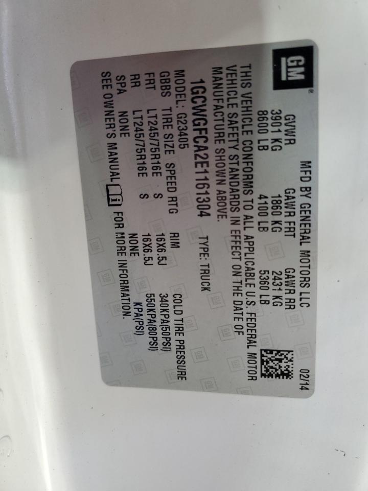 2014 Chevrolet Express G2500 VIN: 1GCWGFCA2E1161304 Lot: 86525645