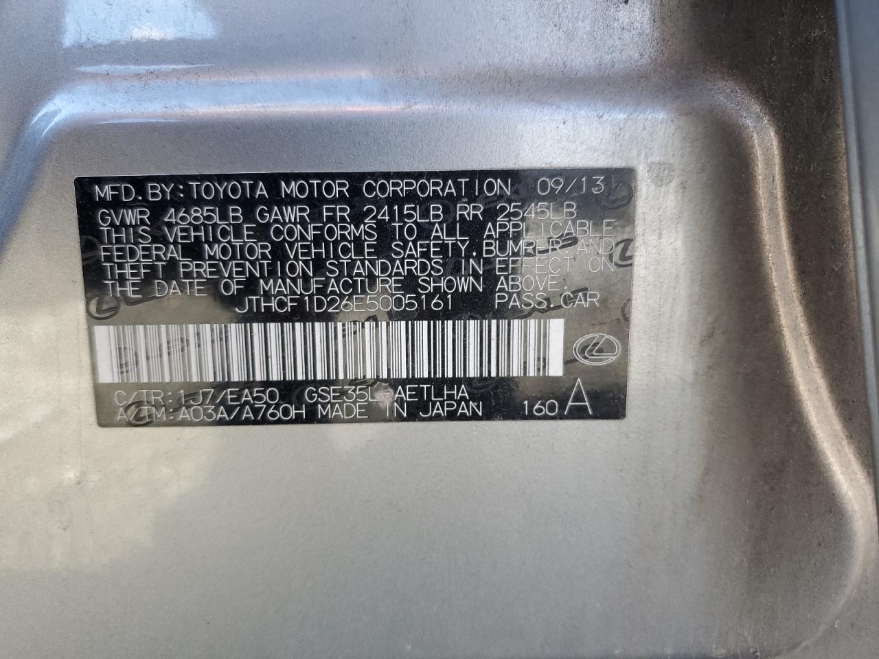 2014 Lexus Is 250 VIN: JTHCF1D26E5005161 Lot: 90604805