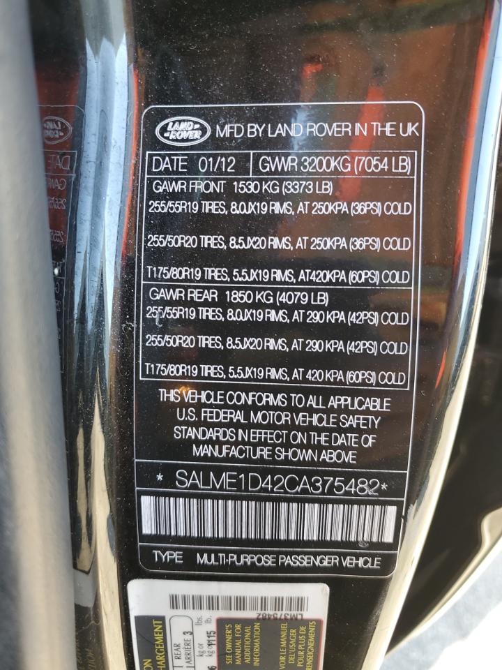 2012 Land Rover Range Rover Hse VIN: SALME1D42CA375482 Lot: 86296045