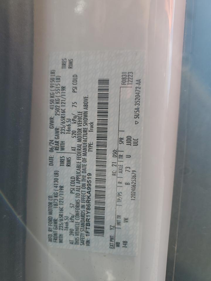 2024 Ford Transit T-250 VIN: 1FTBR1Y86RKA99519 Lot: 90864535