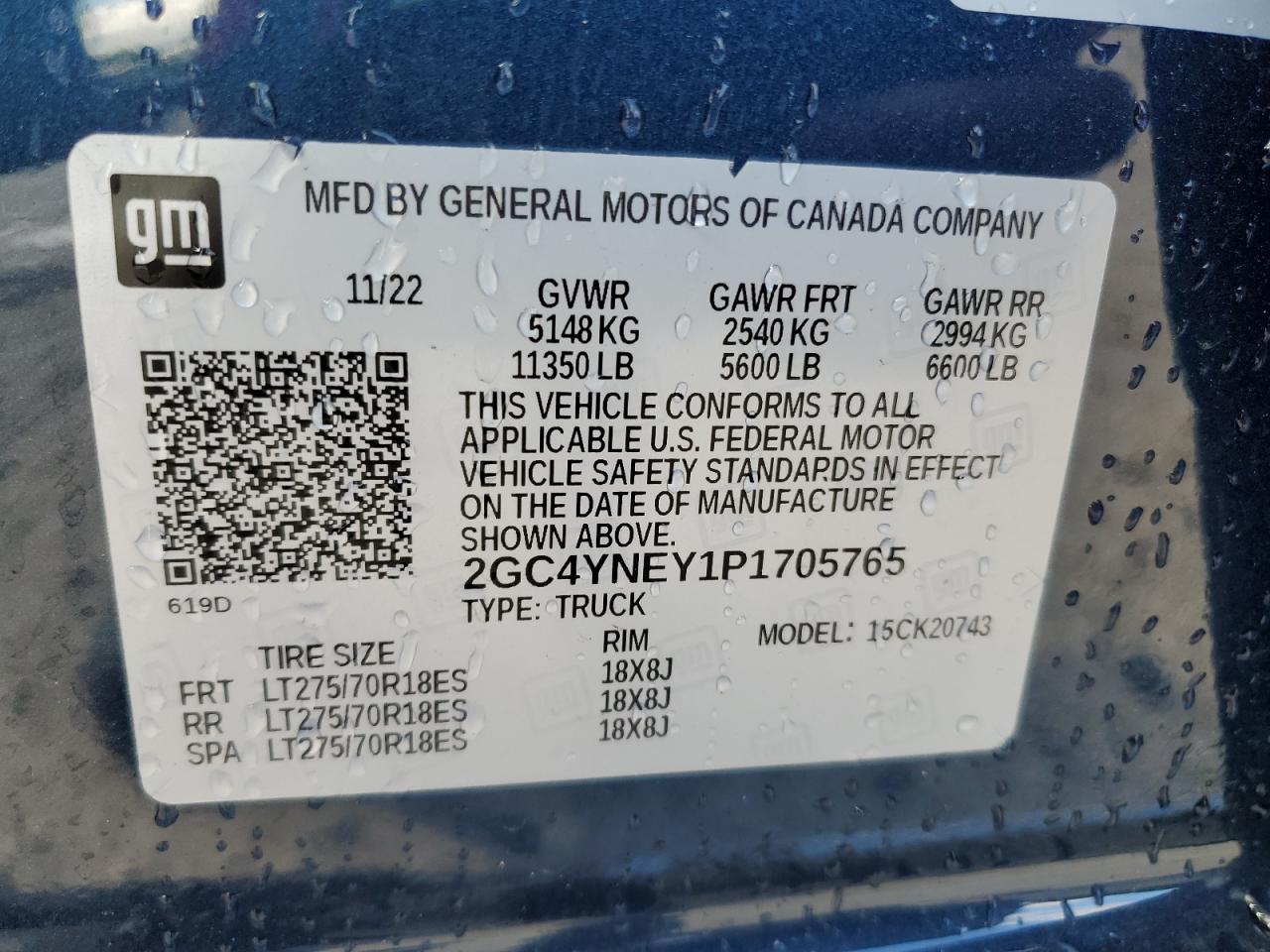 2023 Chevrolet Silverado K2500 Heavy Duty Lt VIN: 2GC4YNEY1P1705765 Lot: 85782585