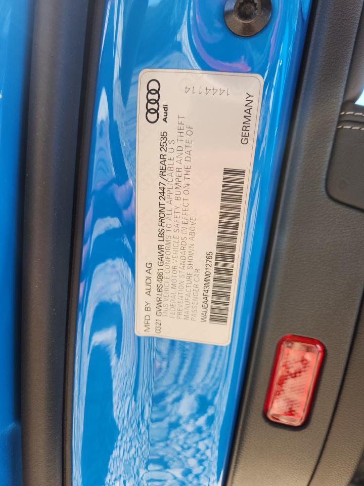 2021 Audi A4 Premium Plus 45 VIN: WAUEAAF43MN012765 Lot: 89903495