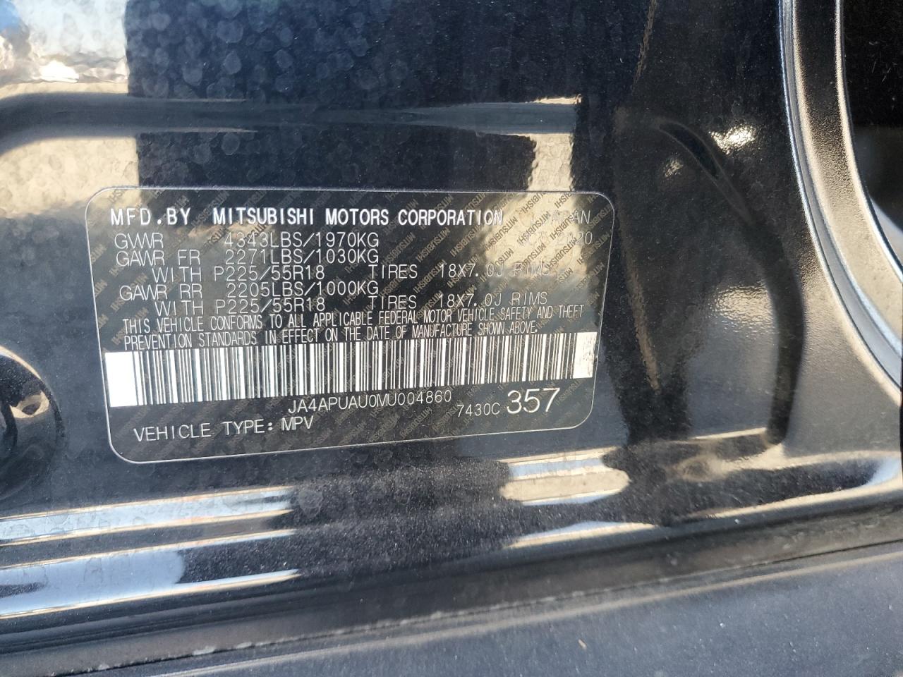 2021 Mitsubishi Outlander Sport Es VIN: JA4APUAU0MU004860 Lot: 89819035