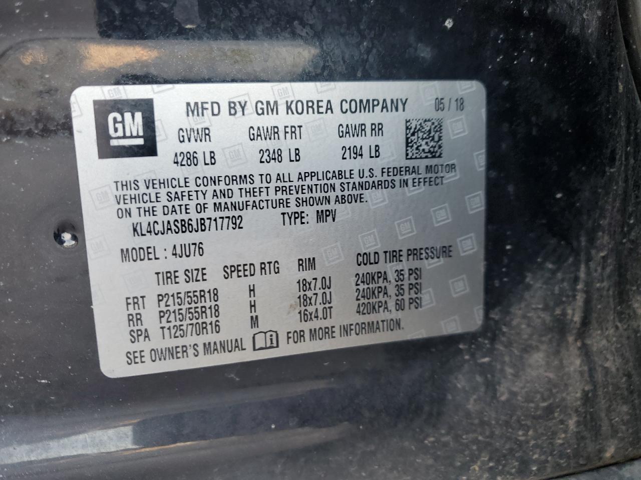 2018 Buick Encore Preferred VIN: KL4CJASB6JB717792 Lot: 86506825