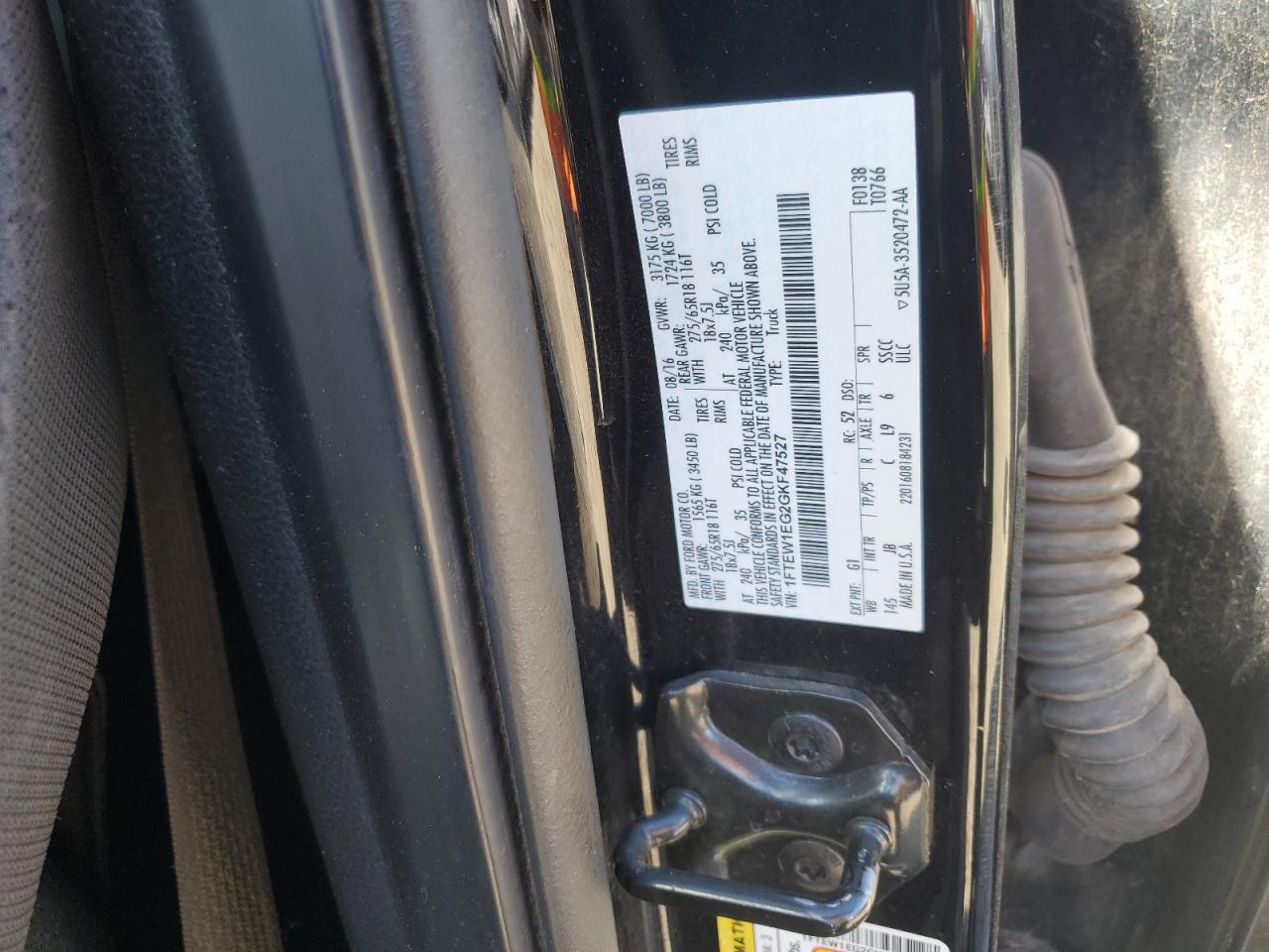 2016 Ford F150 Supercrew VIN: 1FTEW1EG2GKF47527 Lot: 89544785