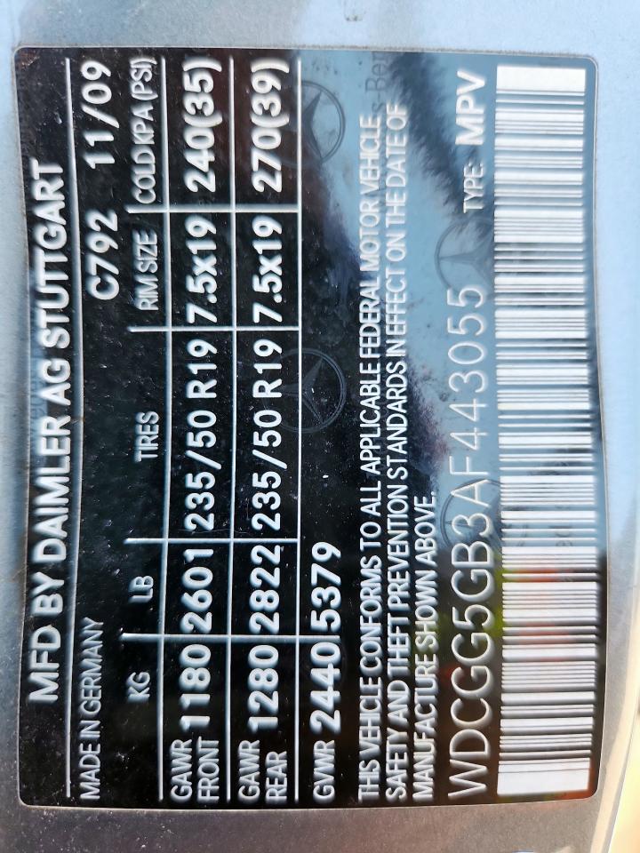 2010 Mercedes-Benz Glk 350 VIN: WDCGG5GB3AF443055 Lot: 85377325