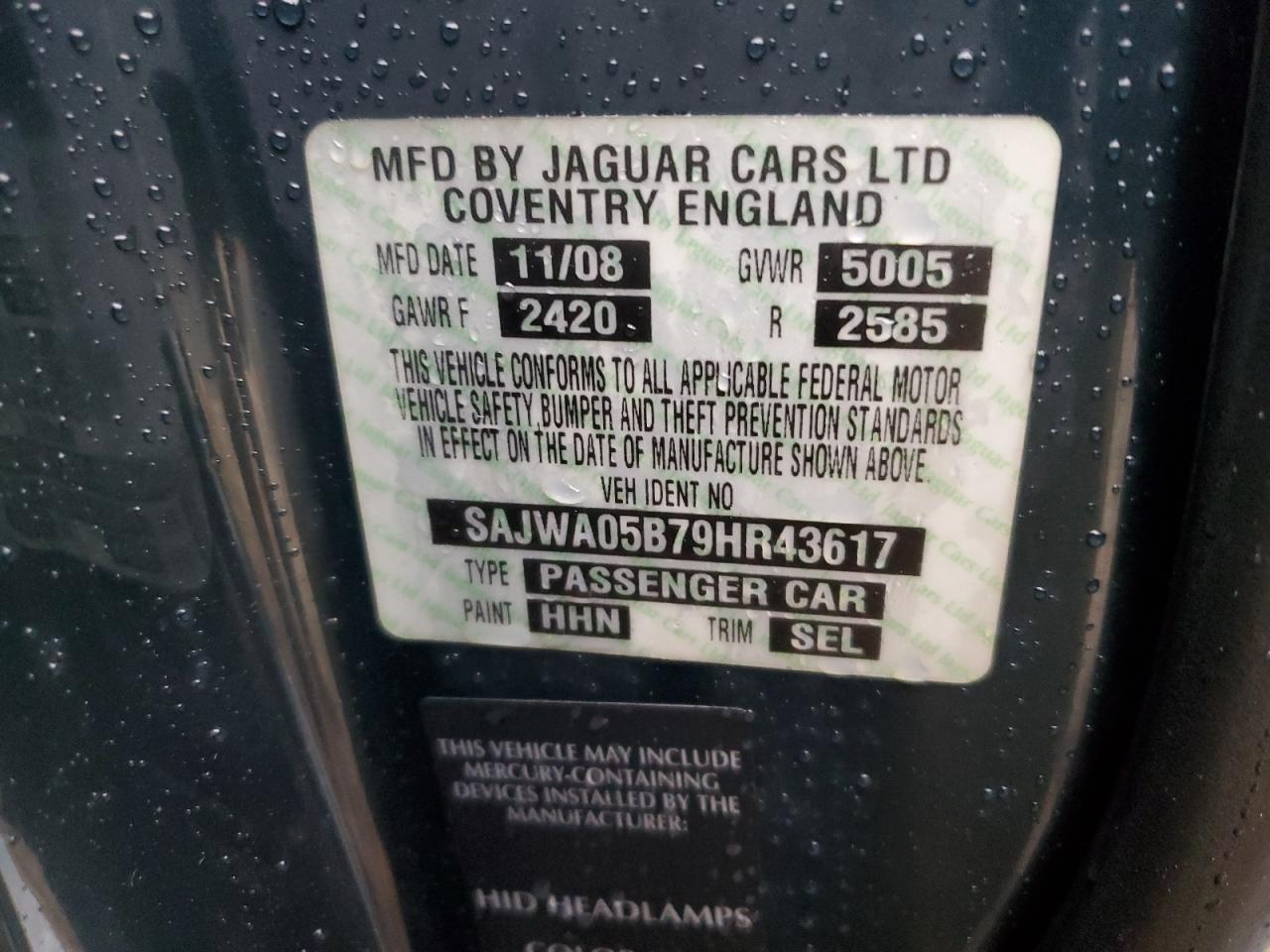 2009 Jaguar Xf Luxury VIN: SAJWA05B79HR43617 Lot: 90289785