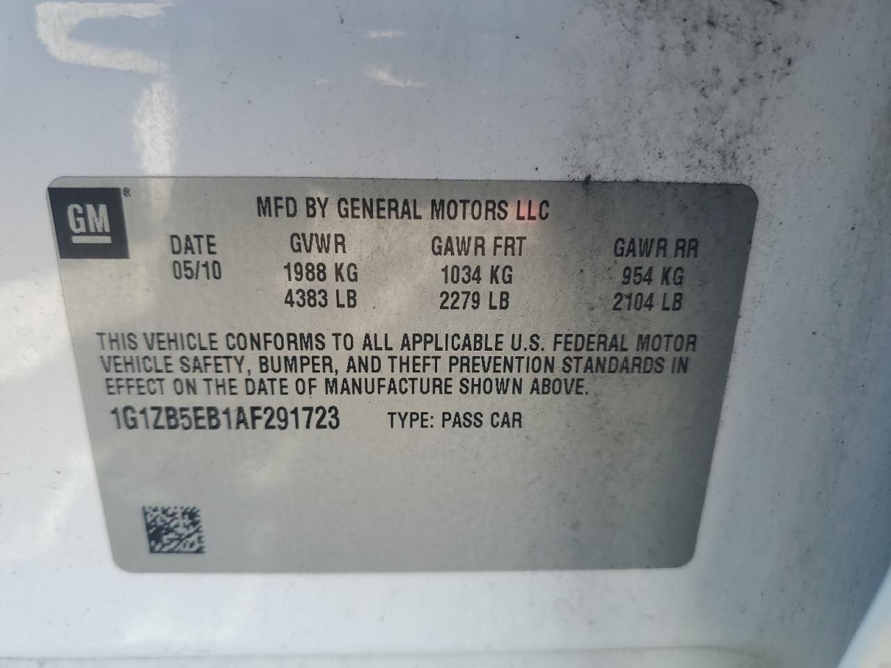 2010 Chevrolet Malibu Ls VIN: 1G1ZB5EB1AF291723 Lot: 86167405