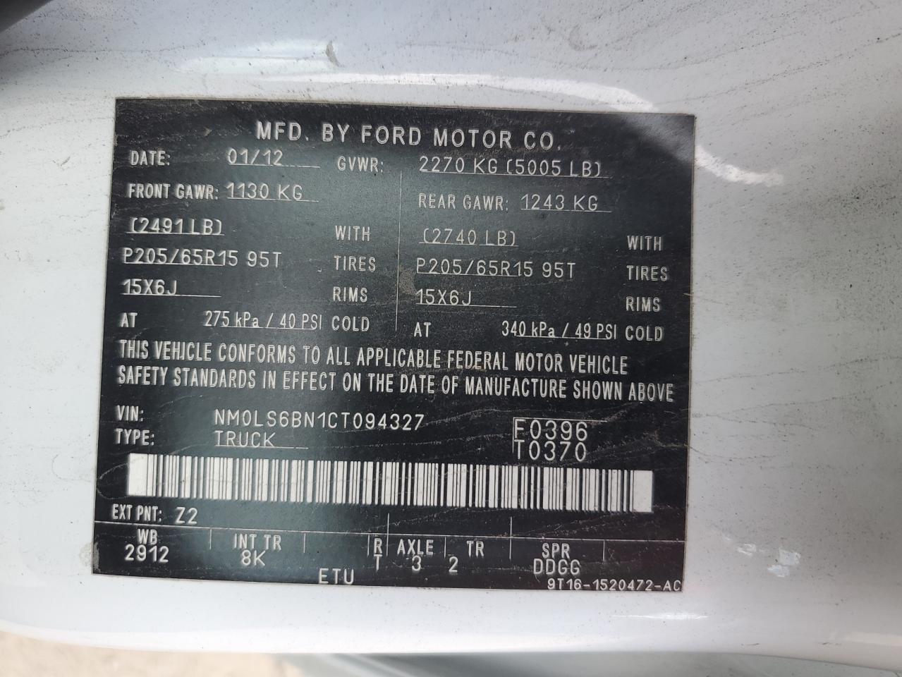 2012 Ford Transit Connect Xlt VIN: NM0LS6BN1CT094327 Lot: 85718795