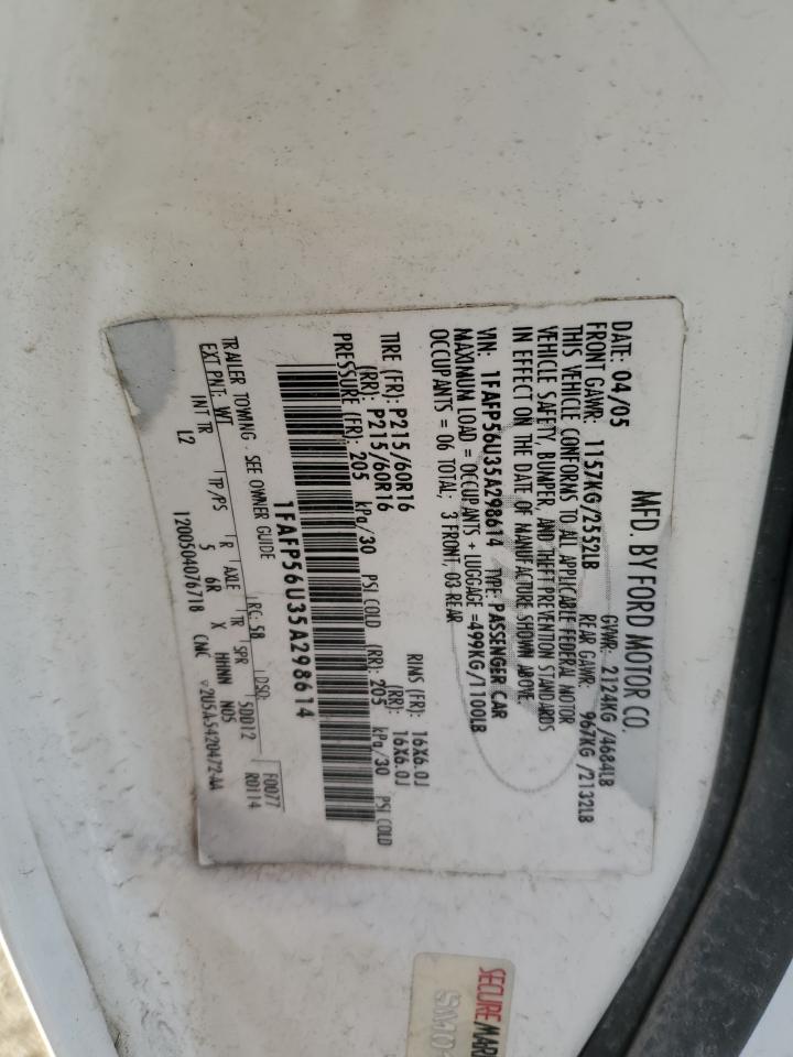 2005 Ford Taurus Sel VIN: 1FAFP56U35A298614 Lot: 82631505