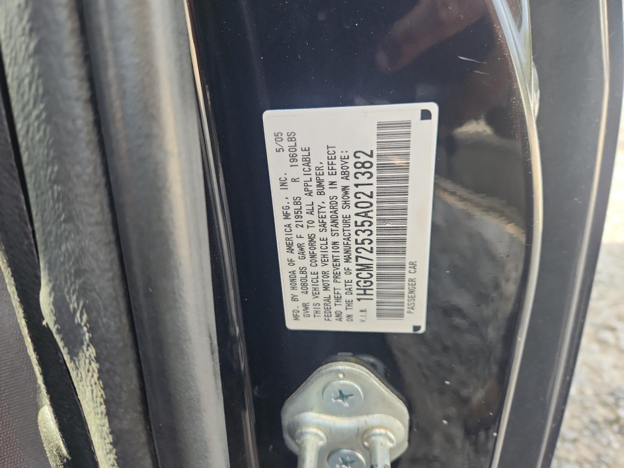 2005 Honda Accord Lx VIN: 1HGCM72535A021382 Lot: 82327155