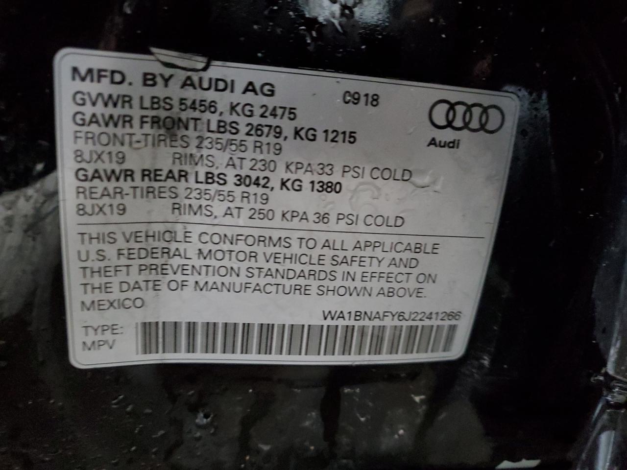 2018 Audi Q5 Premium Plus VIN: WA1BNAFY6J2241266 Lot: 90618535