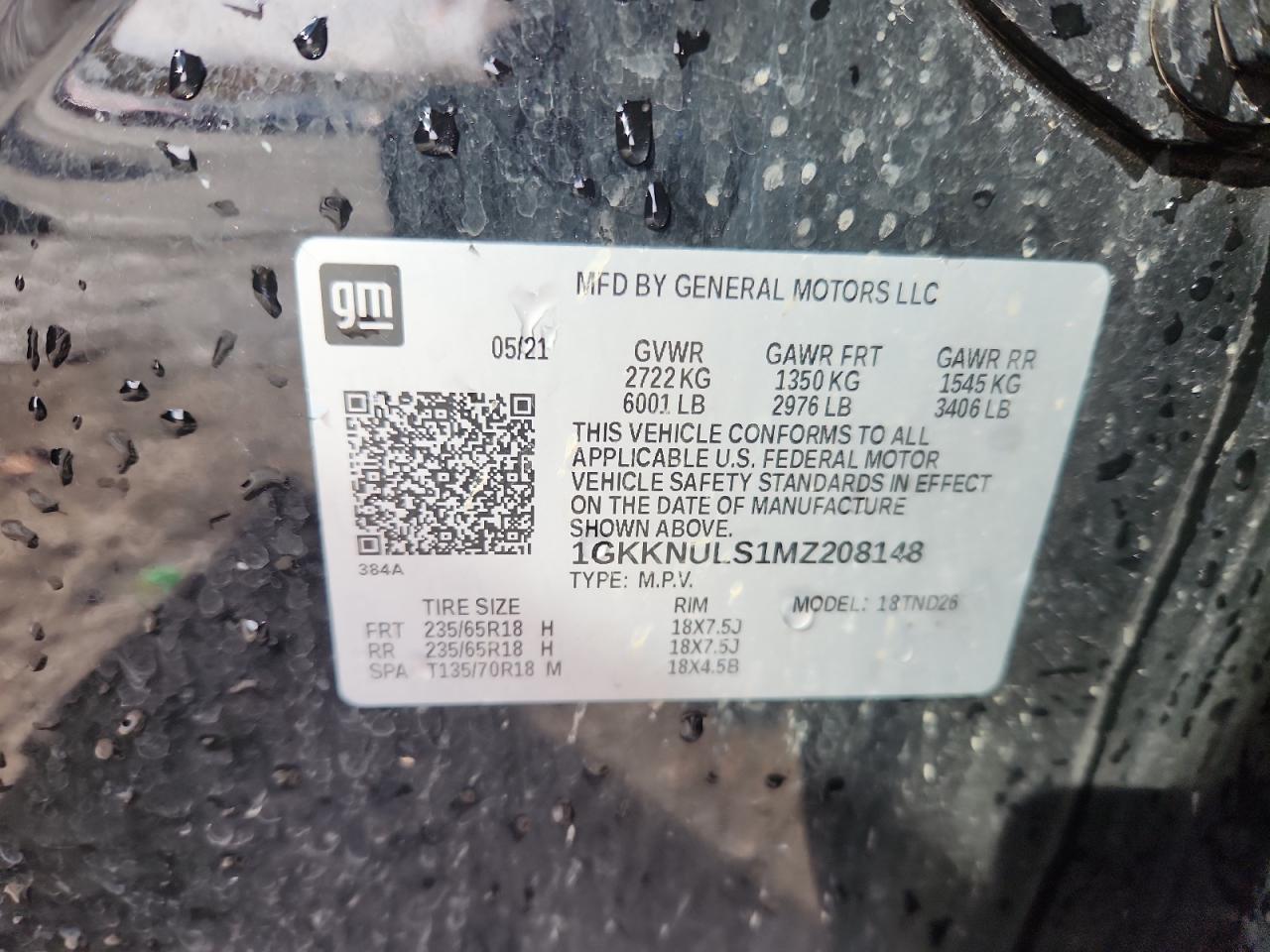 2021 GMC Acadia Slt VIN: 1GKKNULS1MZ208148 Lot: 90934995