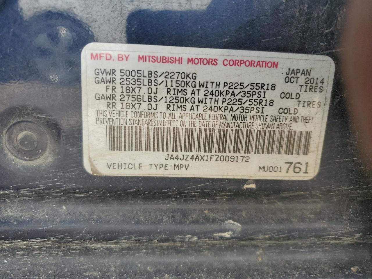 2015 Mitsubishi Outlander Gt VIN: JA4JZ4AX1FZ009172 Lot: 87410205