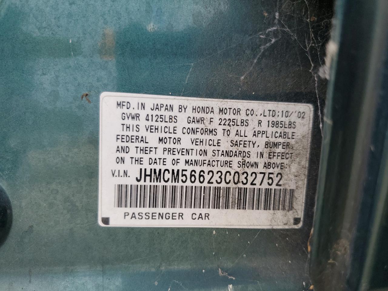 2003 Honda Accord Ex VIN: JHMCM56623C032752 Lot: 85909395