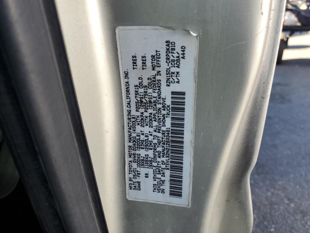 2001 Toyota Tacoma Xtracab VIN: 5TEVL52N21Z833481 Lot: 85425855