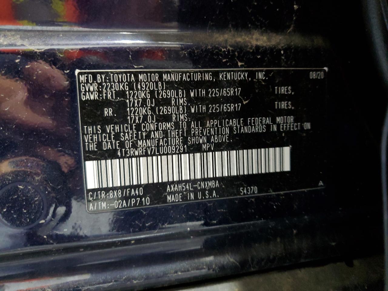 2020 Toyota Rav4 Xle VIN: 4T3RWRFV7LU009291 Lot: 68323935