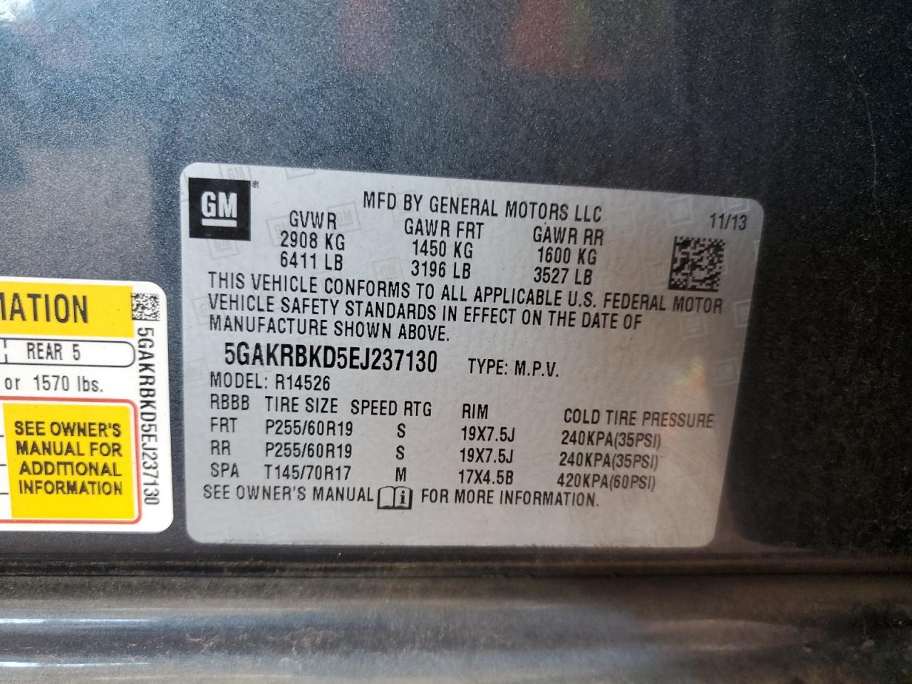 2014 Buick Enclave VIN: 5GAKRBKD5EJ237130 Lot: 81998985