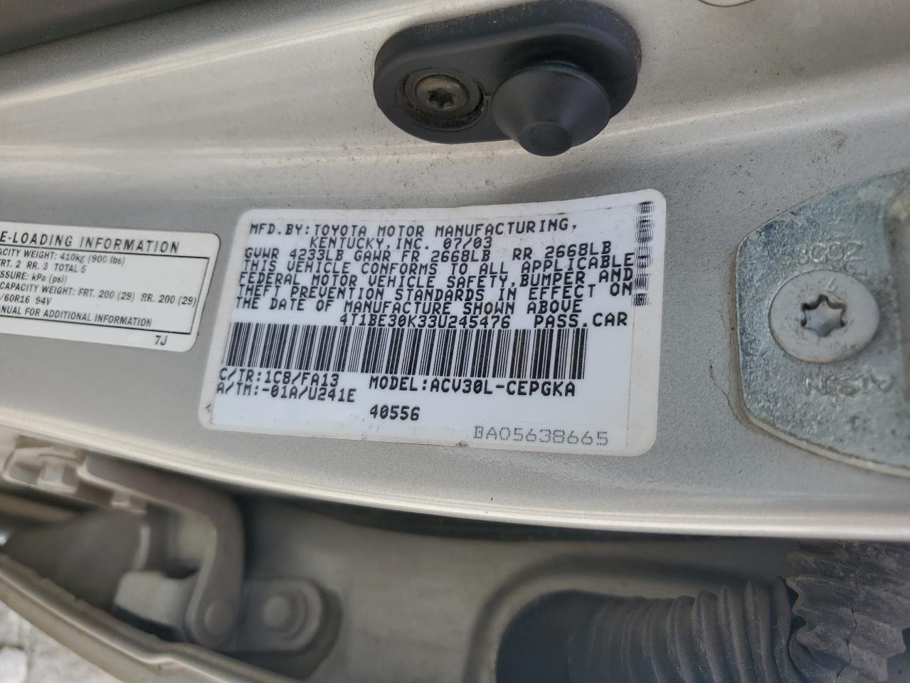 2003 Toyota Camry Le VIN: 4T1BE30K33U245476 Lot: 85567045