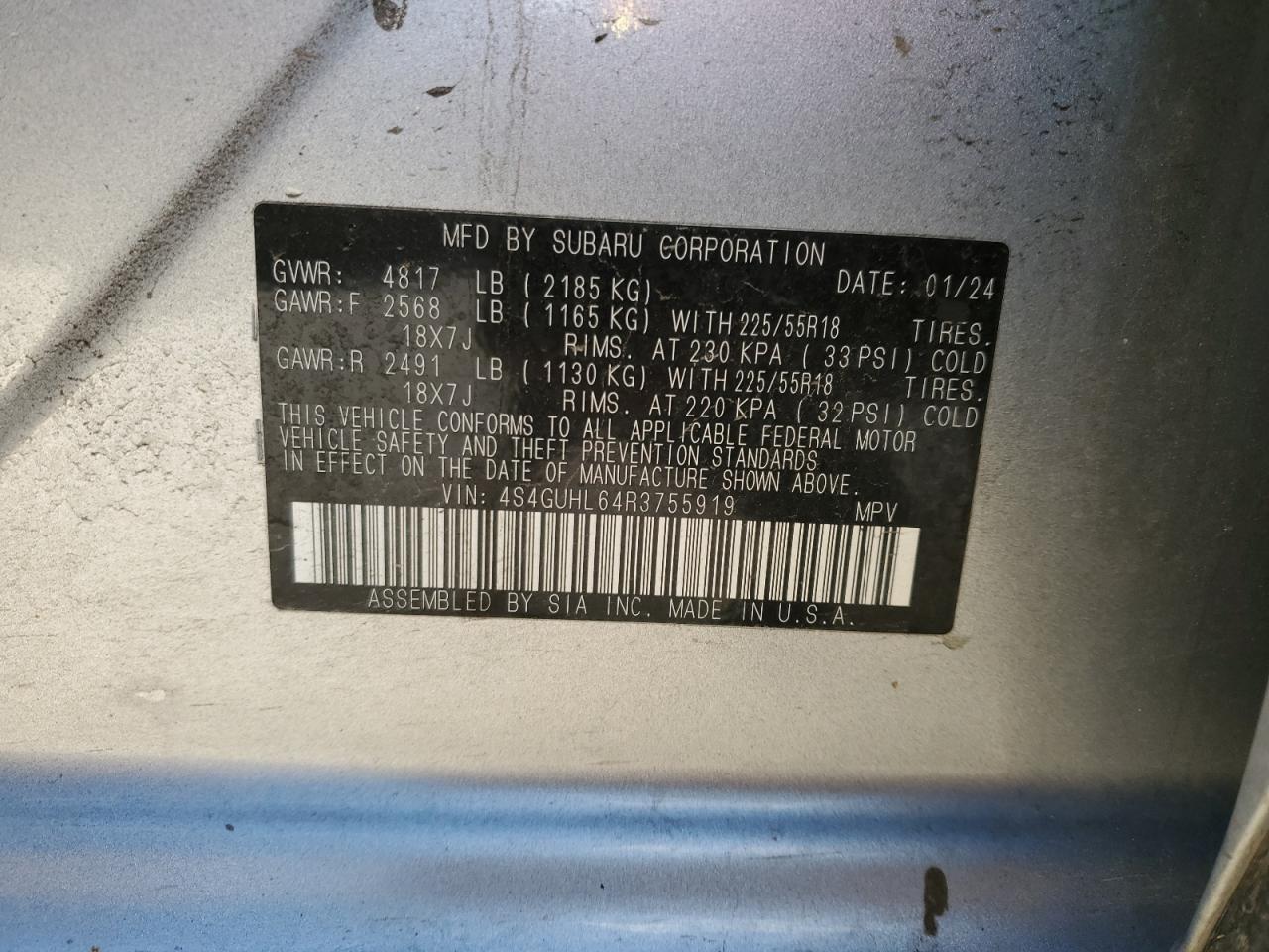 2024 Subaru Crosstrek Limited VIN: 4S4GUHL64R3755919 Lot: 85911825