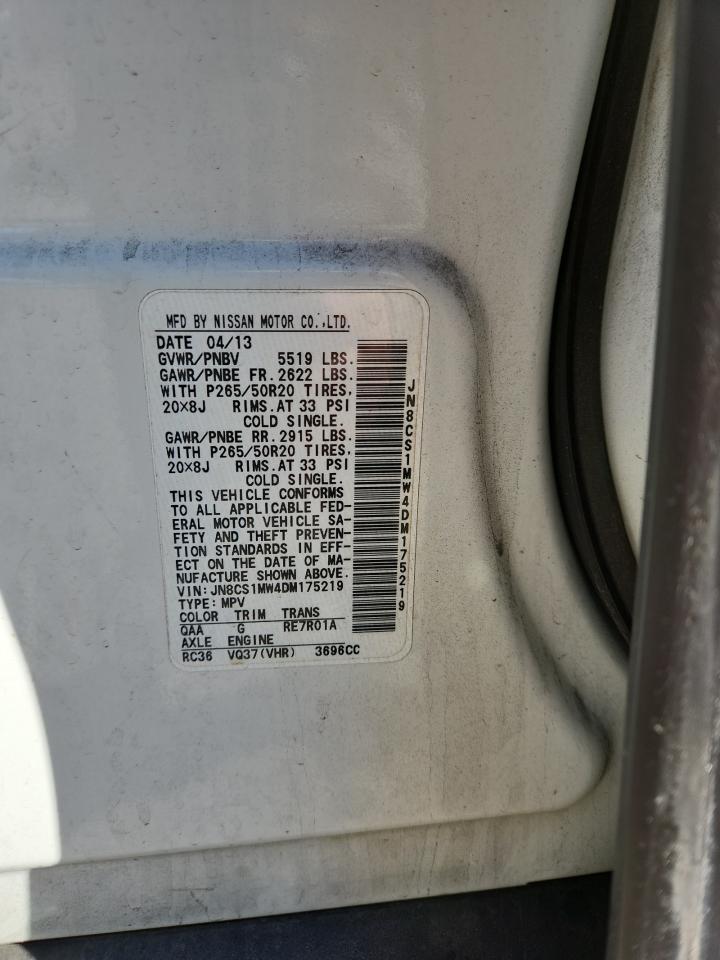 2013 Infiniti Fx37 VIN: JN8CS1MW4DM175219 Lot: 90121615