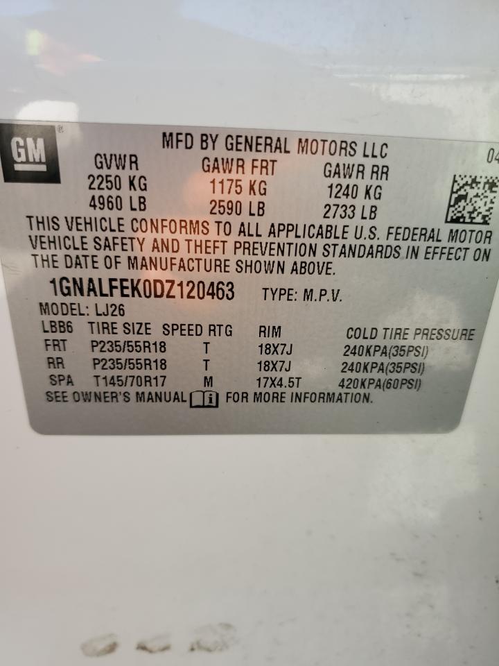 2013 Chevrolet Equinox Ltz VIN: 1GNALFEK0DZ120463 Lot: 85545195