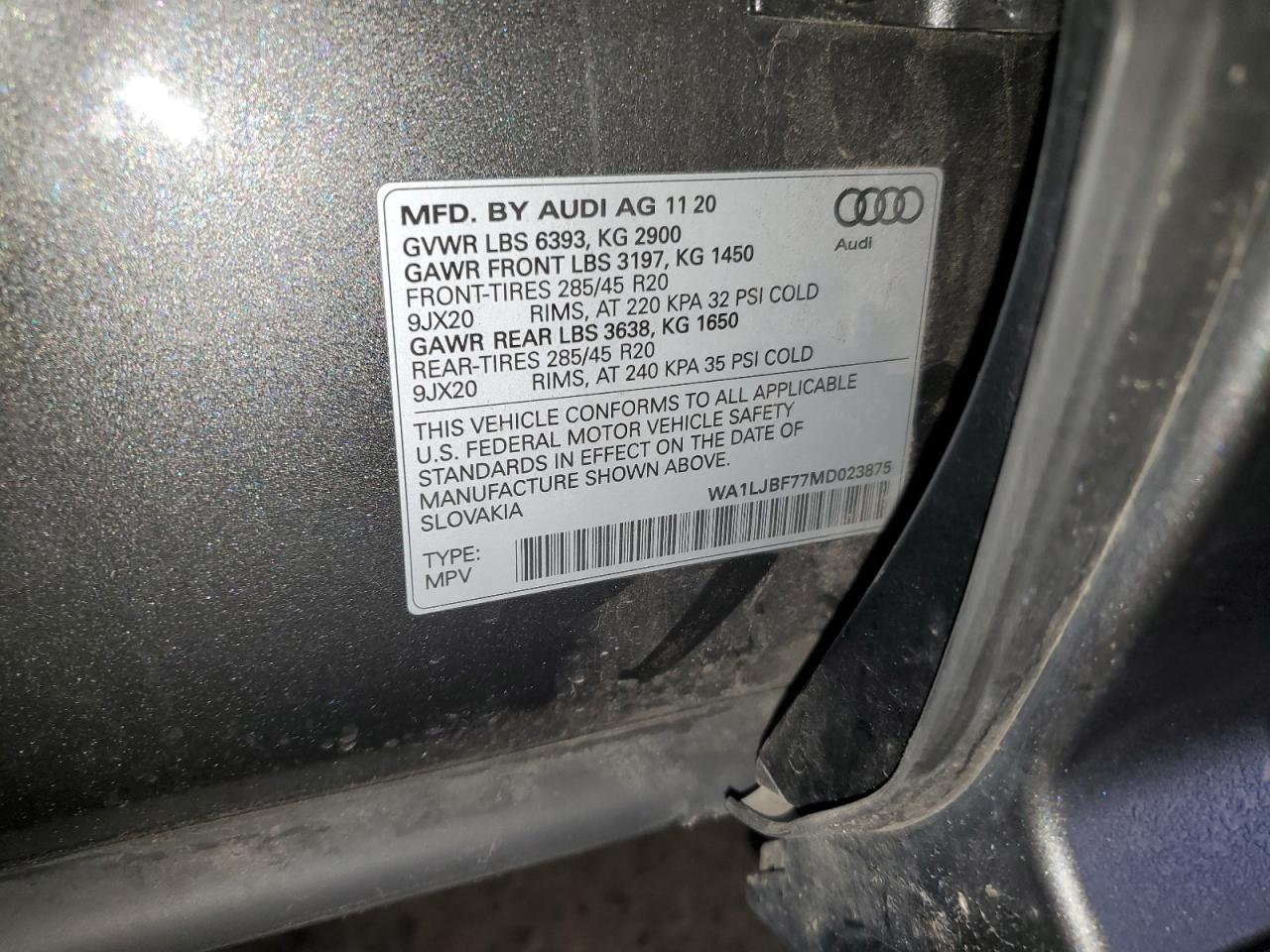 2021 Audi Q7 Premium Plus VIN: WA1LJBF77MD023875 Lot: 82366985