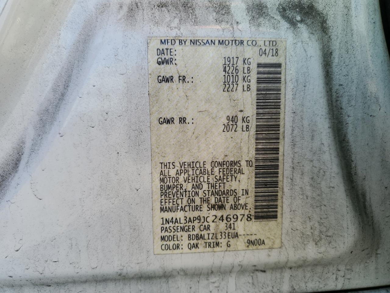 2018 Nissan Altima 2.5 VIN: 1N4AL3AP9JC246978 Lot: 85388875