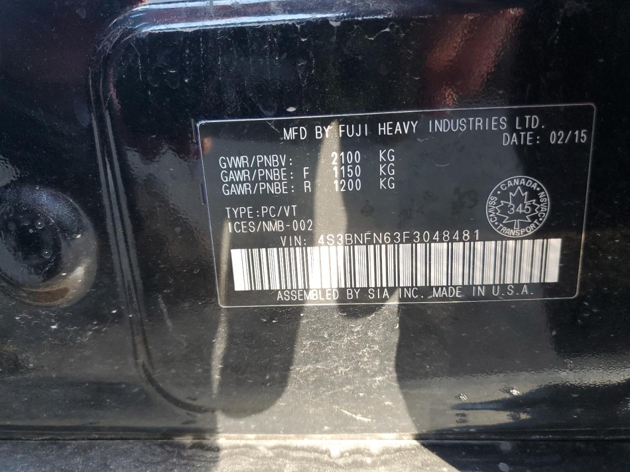 2015 Subaru Legacy 3.6R Limited VIN: 4S3BNFN63F3048481 Lot: 90323675