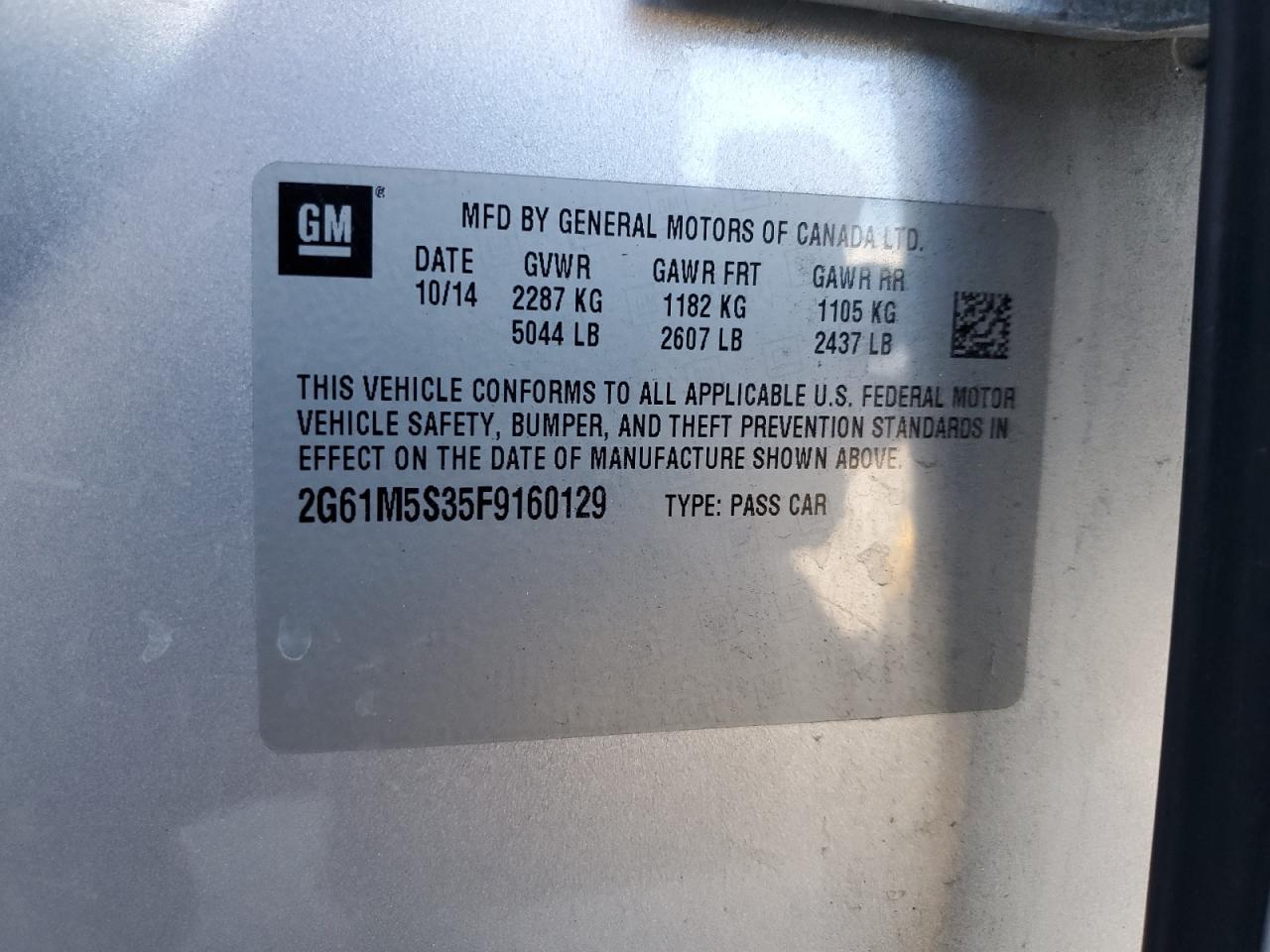 2015 Cadillac Xts Luxury Collection VIN: 2G61M5S35F9160129 Lot: 84990365