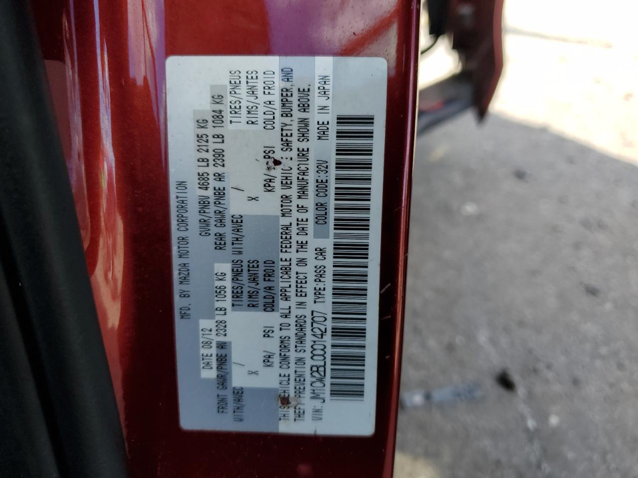 2012 Mazda 5 VIN: JM1CW2BL0C0142707 Lot: 89930855