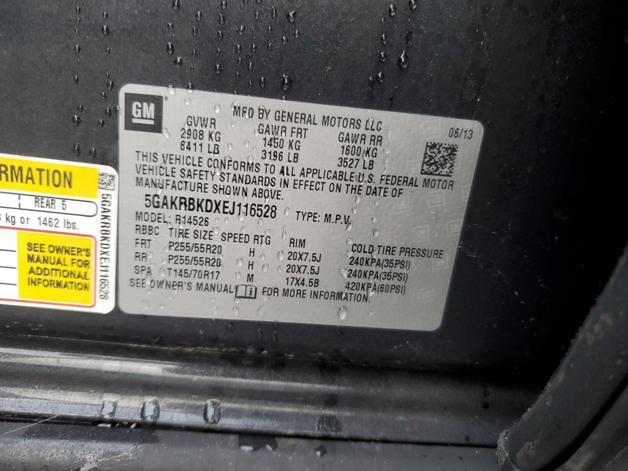 2014 Buick Enclave VIN: 5GAKRBKDXEJ116528 Lot: 90704105