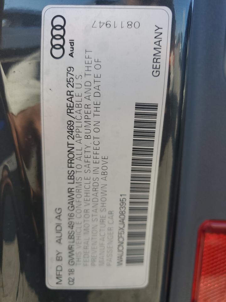 2018 Audi A5 Prestige VIN: WAUCNCF5XJA083951 Lot: 89662885