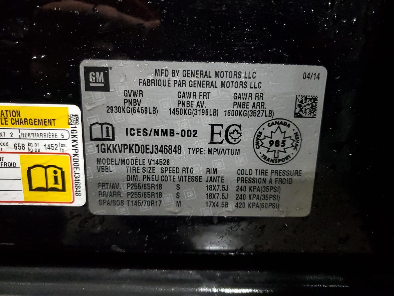 2014 GMC Acadia Sle VIN: 1GKKVPKD0EJ346848 Lot: 90410165