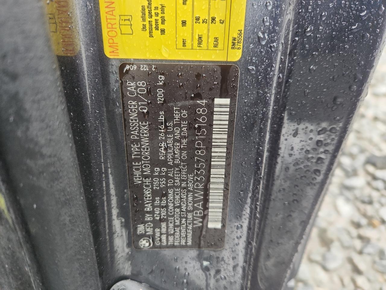 2008 BMW 328 I Sulev VIN: WBAWR33578P151684 Lot: 90146705