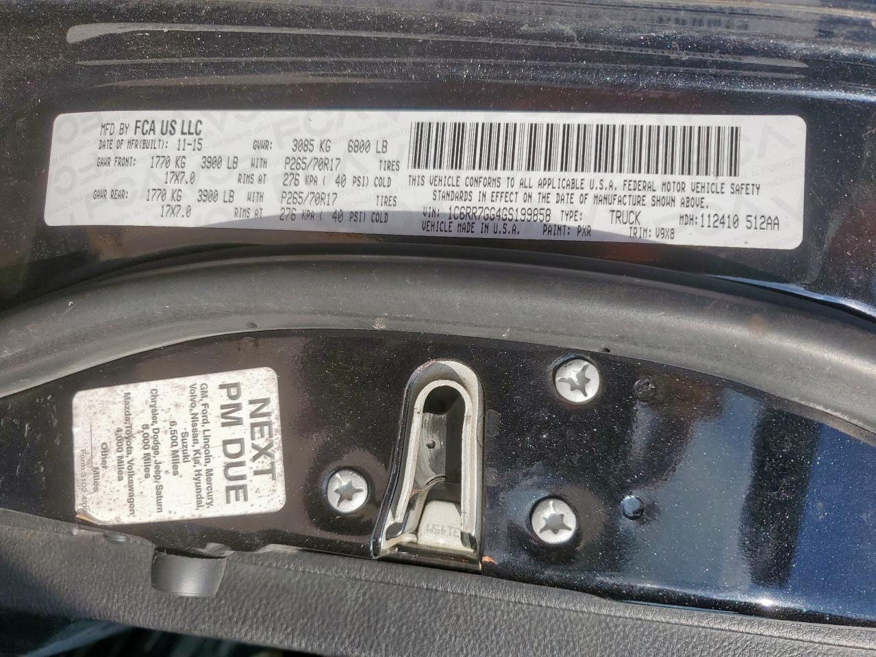 2016 Ram 1500 Slt VIN: 1C6RR7GG4GS199858 Lot: 82246445