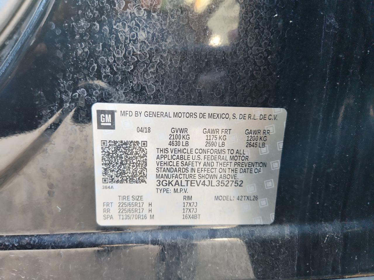 2018 GMC Terrain Sle VIN: 3GKALTEV4JL352752 Lot: 82547115