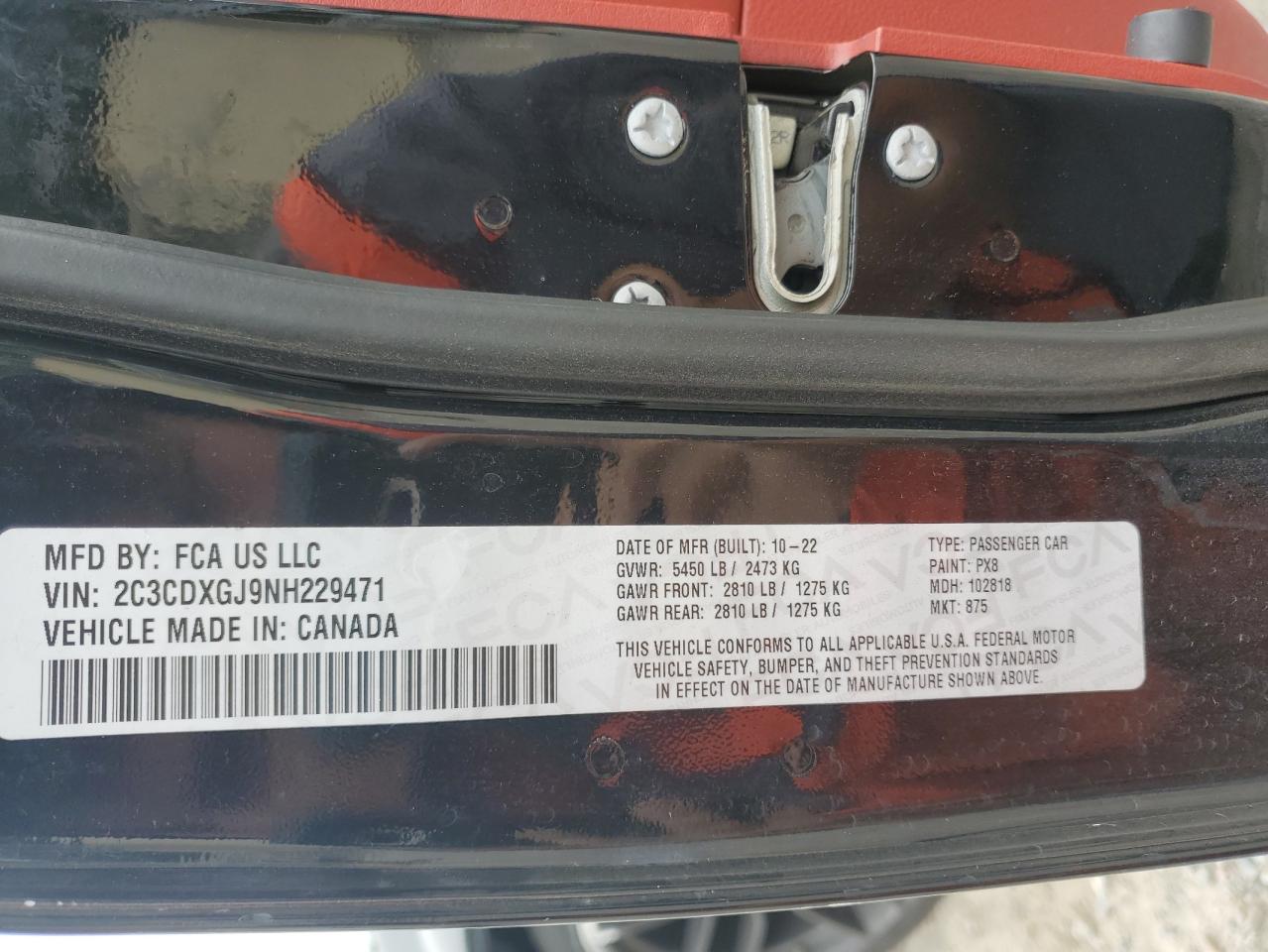 2022 Dodge Charger Scat Pack VIN: 2C3CDXGJ9NH229471 Lot: 82225055