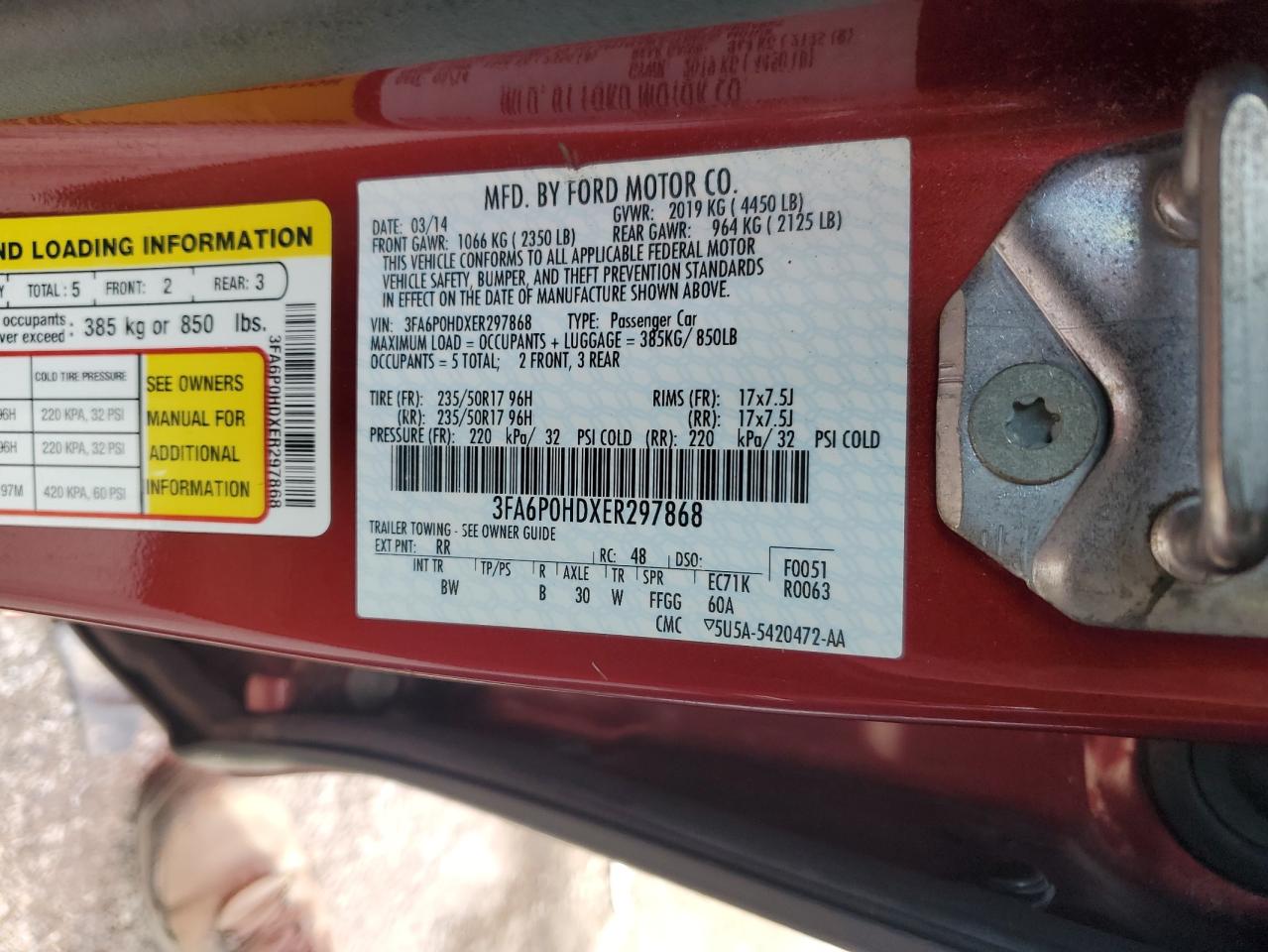 2014 Ford Fusion Se VIN: 3FA6P0HDXER297868 Lot: 90509695