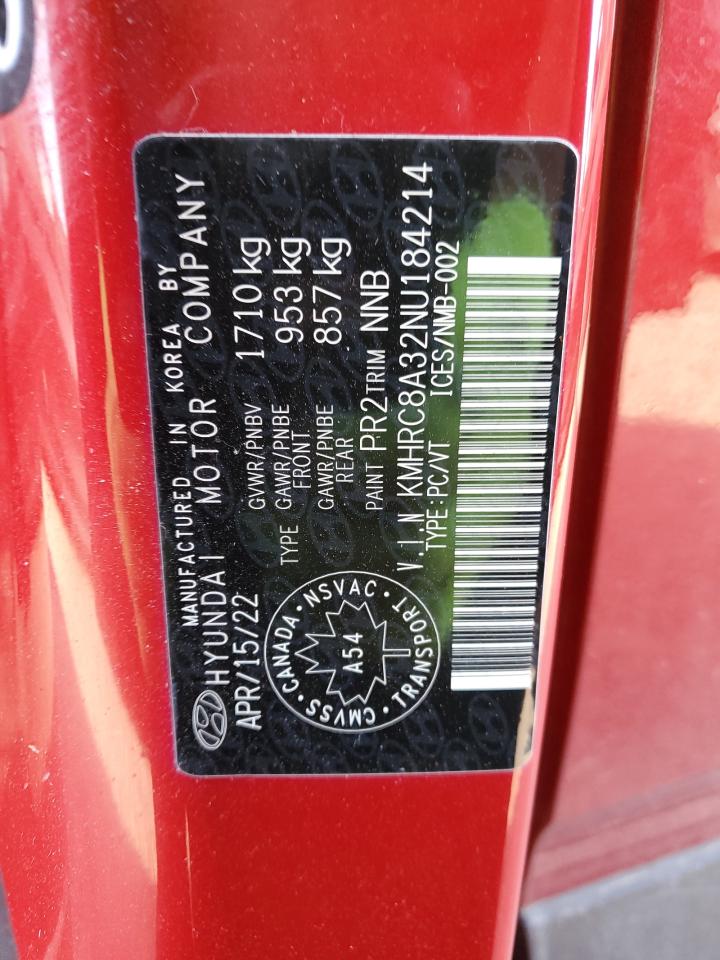 2022 Hyundai Venue Sel VIN: KMHRC8A32NU184214 Lot: 85274665