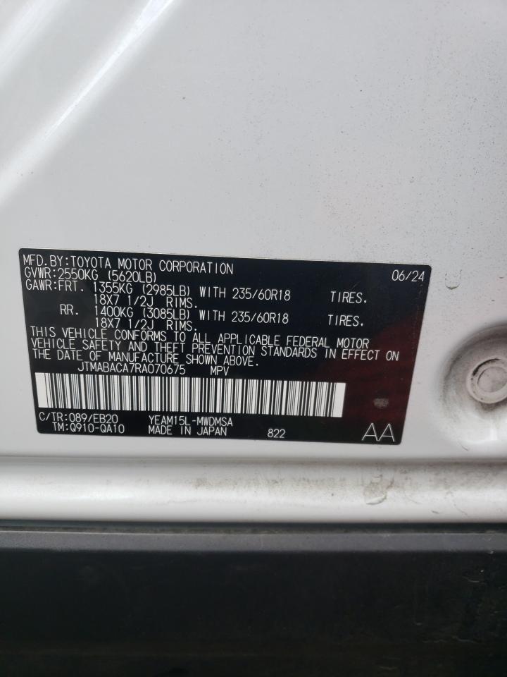 2024 Toyota Bz4X Xle VIN: JTMABACA7RA070675 Lot: 85250565