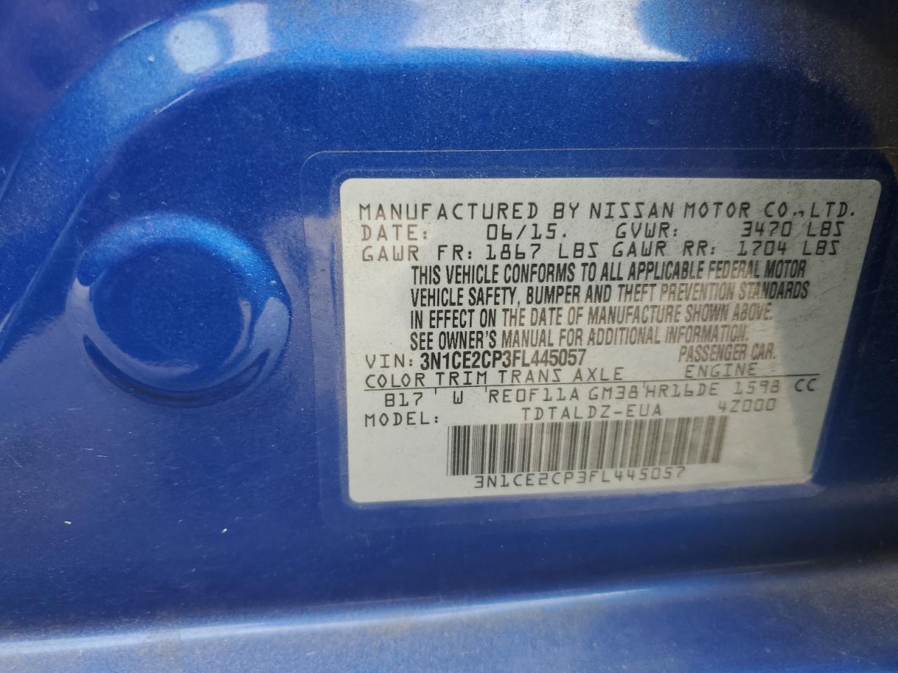 2015 Nissan Versa Note S VIN: 3N1CE2CP3FL445057 Lot: 85695535