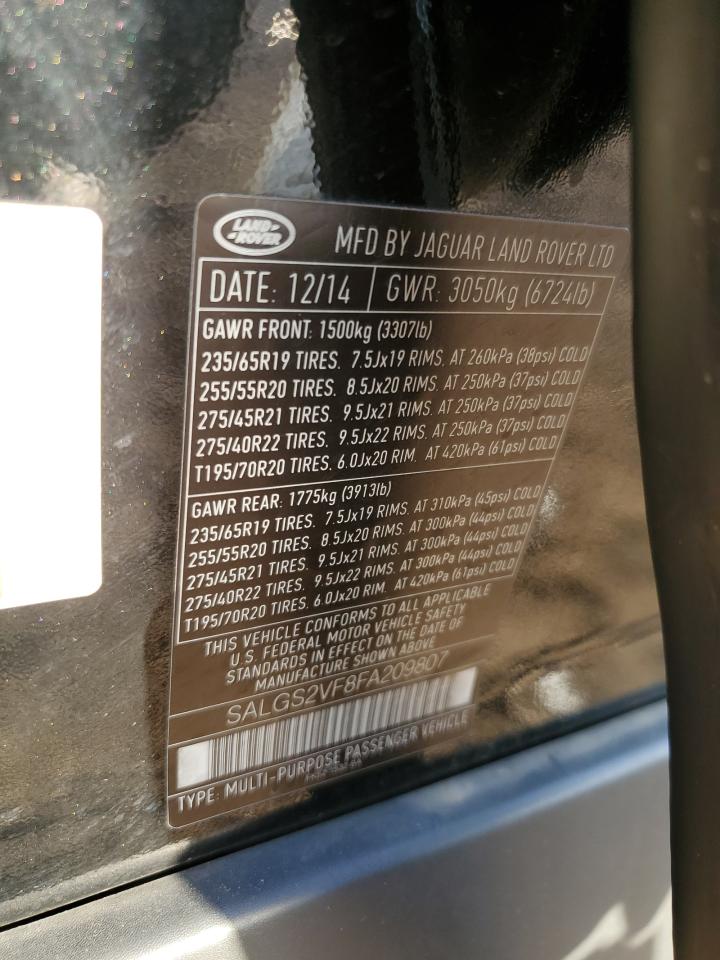 2015 Land Rover Land Rover VIN: SALGS2VF8FA209807 Lot: 82272775
