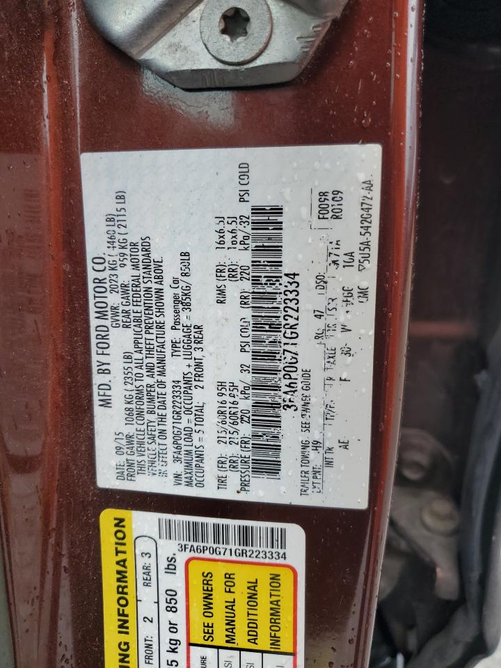 2016 Ford Fusion S VIN: 3FA6P0G71GR223334 Lot: 84780665