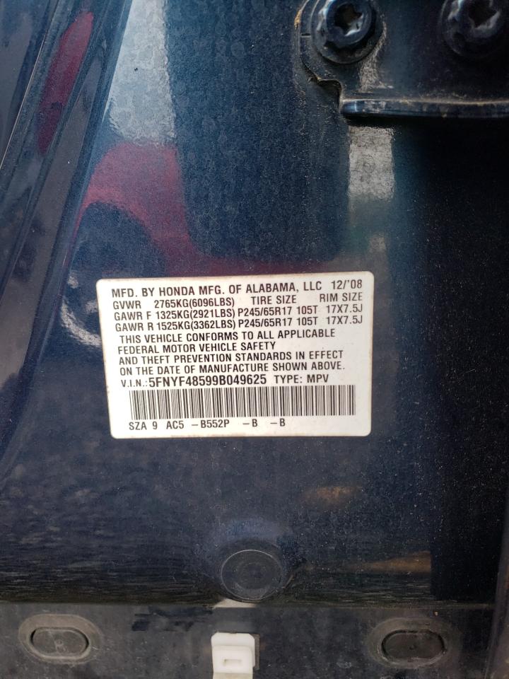 2009 Honda Pilot Exl VIN: 5FNYF48599B049625 Lot: 85523715