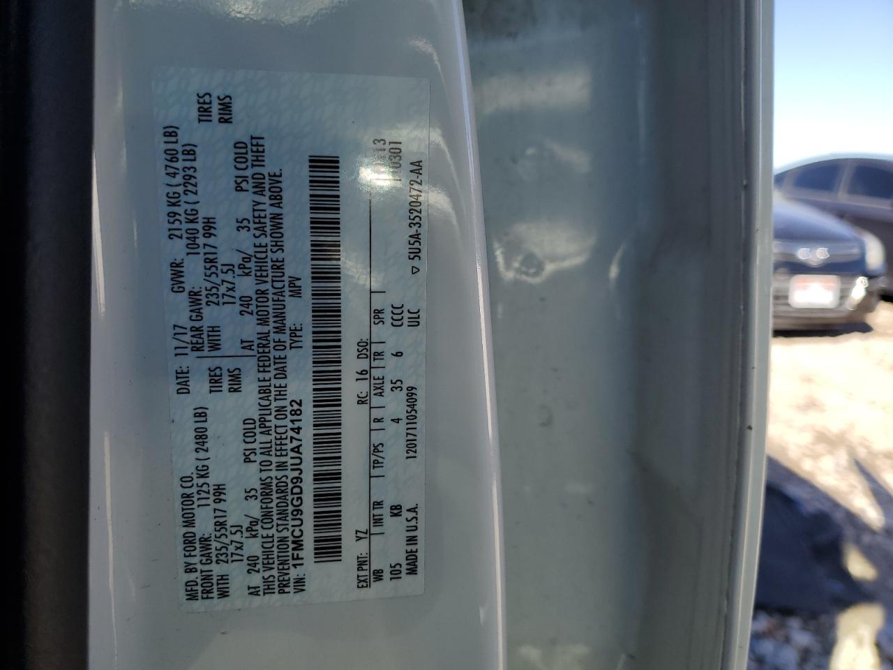 2018 Ford Escape Se VIN: 1FMCU9GD9JUA74182 Lot: 84766265